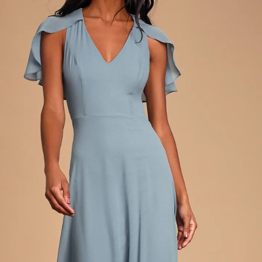 Lulu's Kadence Slate Blue Chiffon Maxi Dress (Size: Small)